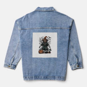Veste En Jean Chemise de Halloween Citrouille Épouvantail Sorciè