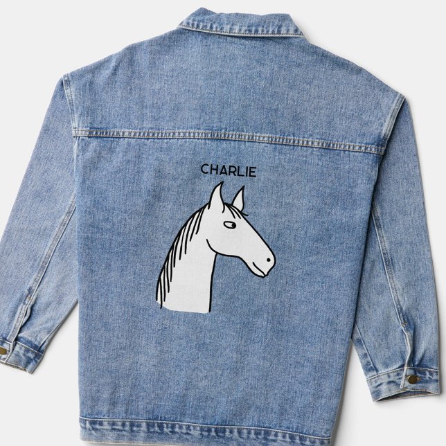 Veste En Jean Cheval amusant Personnalisé (Fun horse cartoon personalized name denim jacket)