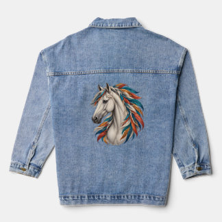 Veste En Jean Cheval Boho à Crinière Emplumée Denim