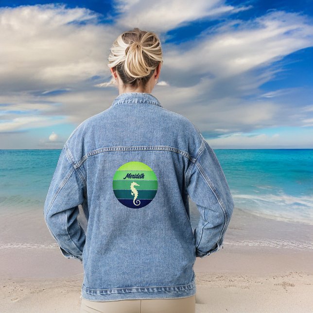 Veste En Jean Cheval de mer avec Lime Green Emerald Marine Sun a (Créateur téléchargé)