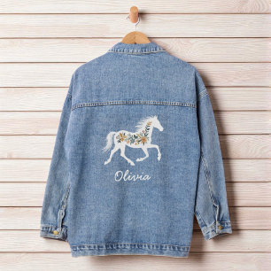 Veste En Jean Cheval Fleur Sauvage avec Votre Nom Country Wester