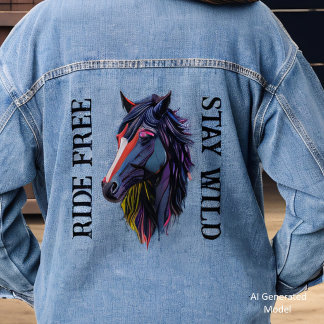 Veste En Jean Chevauche libre reste sauvage tête de cheval color