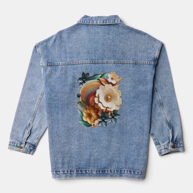 Veste En Jean Chic, Elegant Crèmes & cuir texture fleur look (Verso)