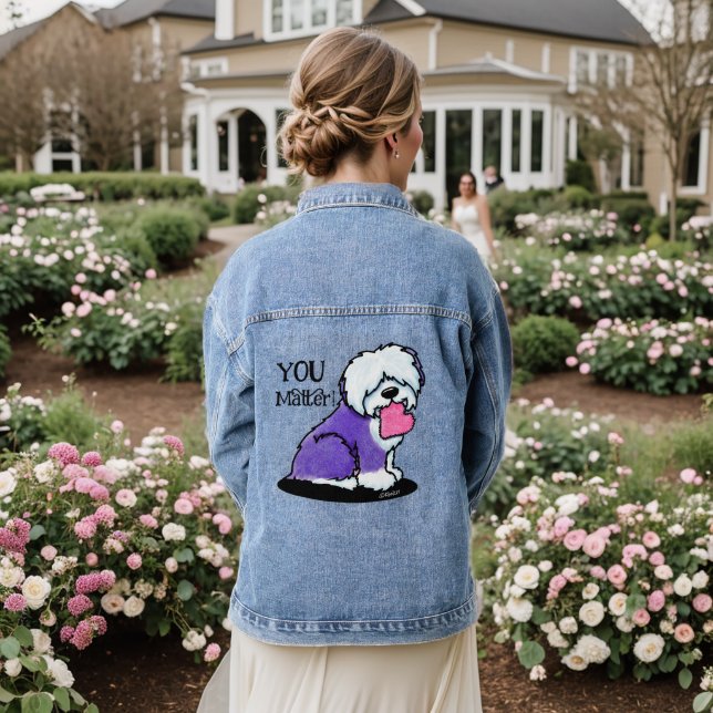 Veste En Jean Chien de berger anglais antique  (Mariage Retour)
