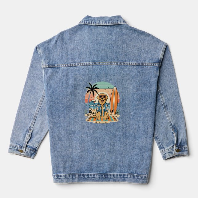 Veste En Jean Chien de surf Rétro Plage Été (Verso)