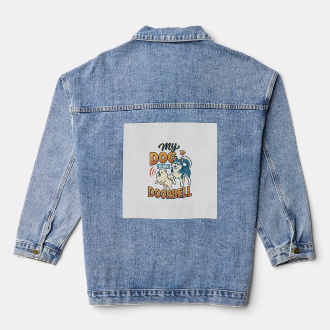 Veste En Jean Chien Est Sonnette Aboie Blanc Bleu_1 (Verso)