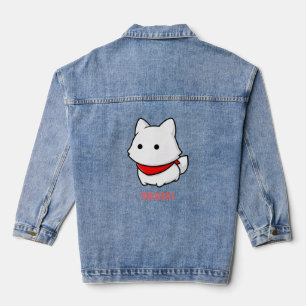 Veste En Jean Chien Minimaliste Blanc avec Bandana Rouge