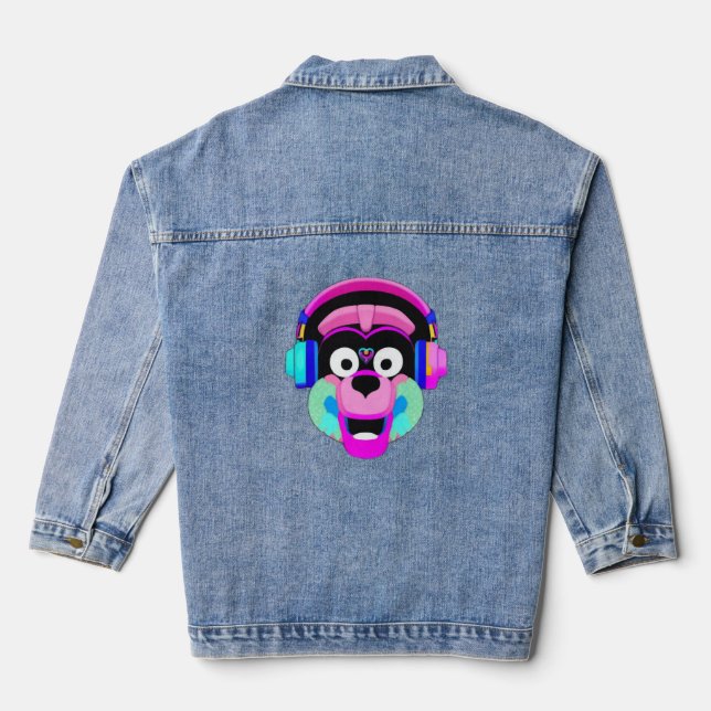 Veste En Jean Chien portant un casque et s'amuser (Verso)