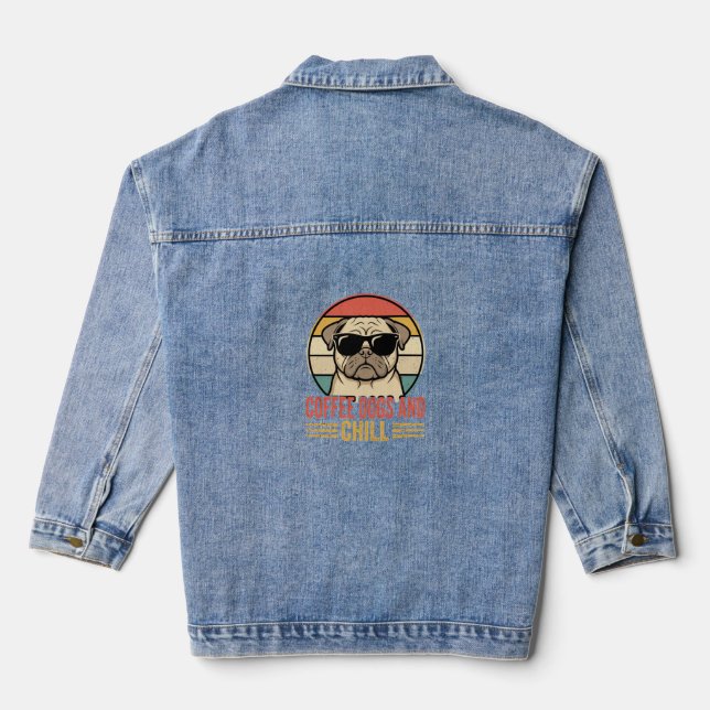 Veste En Jean Chiens de café et Pug Rétro Chill (Verso)