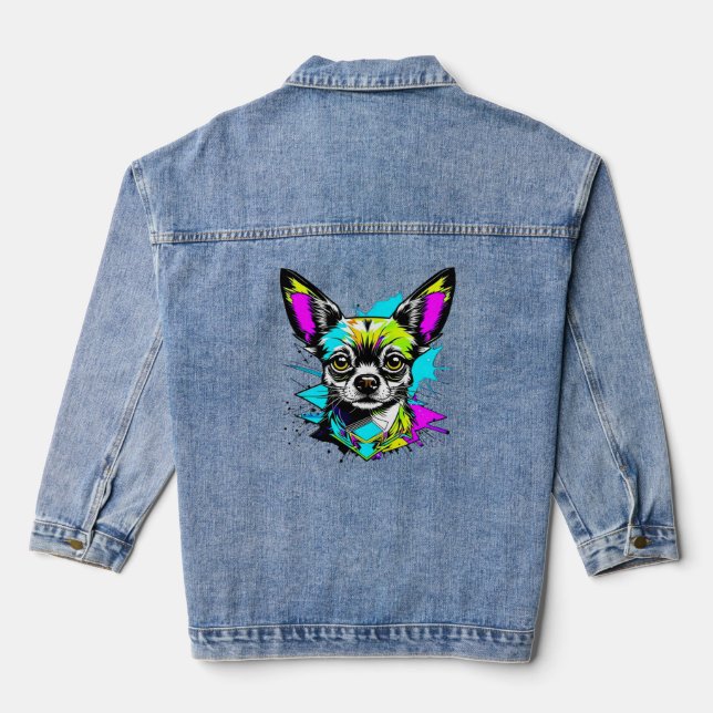Veste En Jean Chihuahua Cyberpunk style Art Amoureux des chiens (Verso)