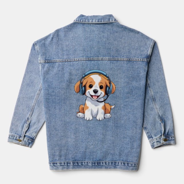 Veste En Jean Chiot mignon avec casque (Verso)