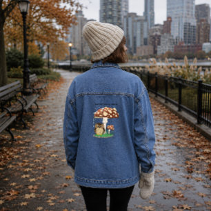 Veste En Jean Chouette Champignon de Pluie de Douche Bleue Fanta