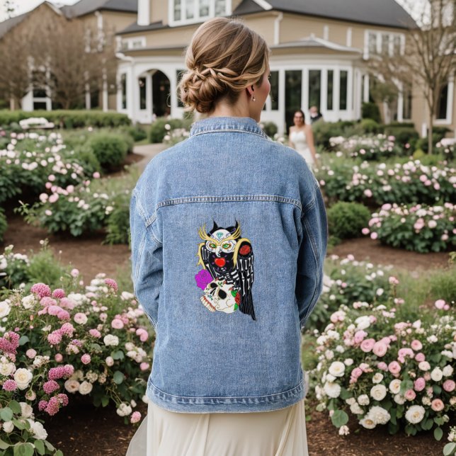 Veste En Jean Chouette Et Crâne À Sucre (Mariage Retour)