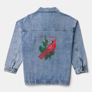 Veste En Jean Christmas Long Sleeve Red Cardinal Holly Denim
