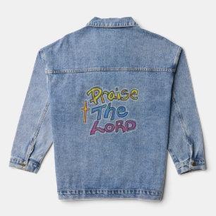 Veste En Jean Citation chrétienne « Louez l'Éternel » avec croix