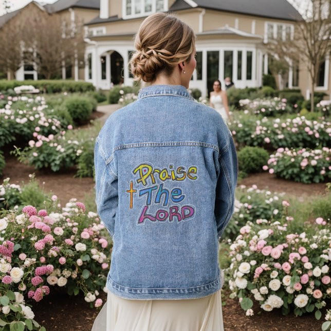 Veste En Jean Citation chrétienne "Louez l'Eternel" avec croix (Mariage Retour)