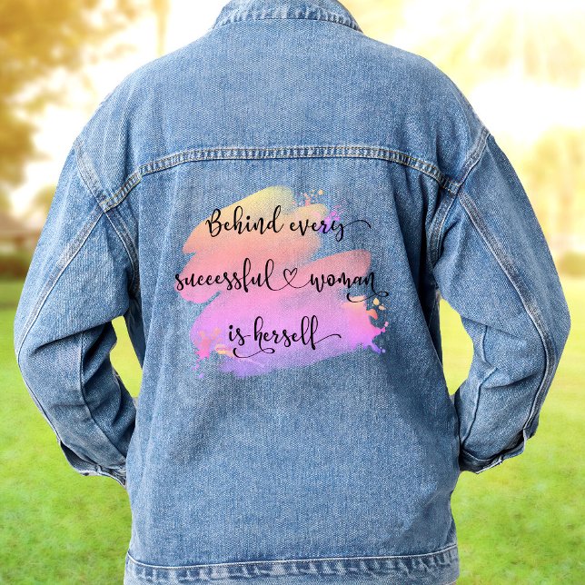 Veste En Jean Citation de femme réussie Script Pink Aquarelle Ch (Créateur téléchargé)
