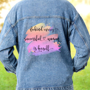 Veste En Jean Citation de Femme Réussie Script Rose Aquarelle Ch
