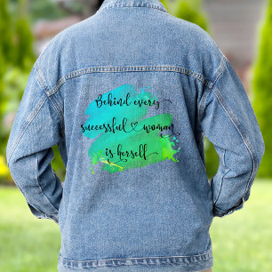 Veste En Jean Citation de femme réussie Script Turquoise Aquarel
