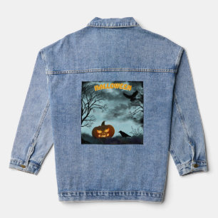 Veste En Jean Citrouille d'Halloween et corbeau