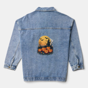 Veste En Jean Citrouille éffrayant Patch - Retro Halloween Tee