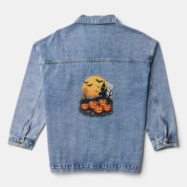 Veste En Jean Citrouille éffrayant Patch - Retro Halloween Tee (Verso)
