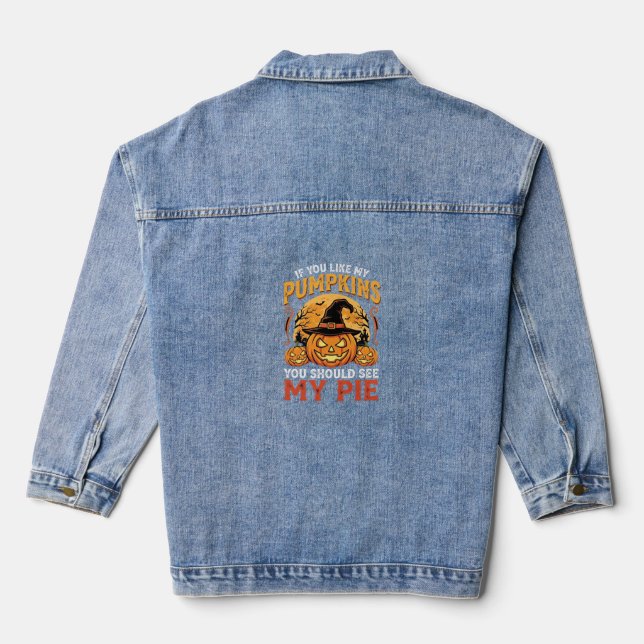 Veste En Jean Citrouilles Drôles de Conception de Tarte Hallowee (Verso)