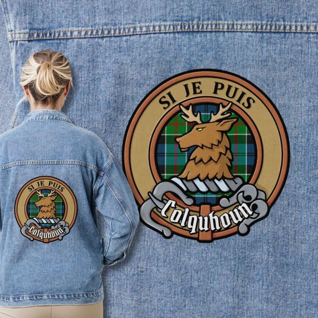 Veste En Jean Clan Colquhoun Crest sur Tartan (Créateur téléchargé)