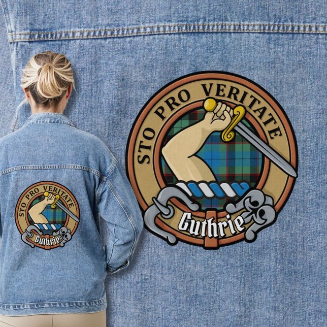 Veste En Jean Clan Guthrie Crest sur Tartan (Créateur téléchargé)