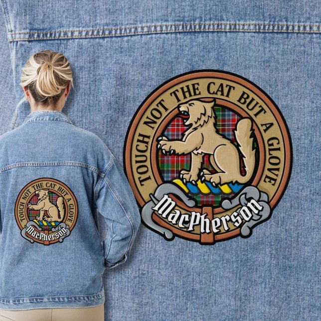 Veste En Jean Clan MacPherson Crest sur Tartan (Créateur téléchargé)