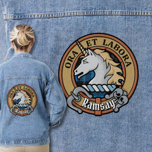 Veste En Jean Clan Ramsay Crest sur Blue Hunter Tartan