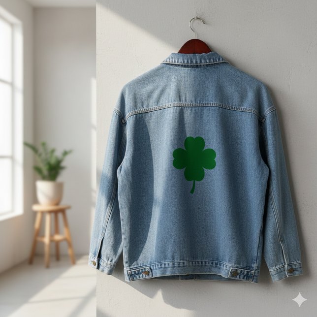 Veste En Jean Classic Denim Jacket for Everyday Cool Casual Styl (Lucky Four Leaf Clover Denim Jacket Charm)