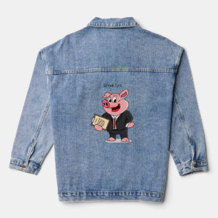 Veste En Jean Cochon amusant en costume d'affaires dessin animé