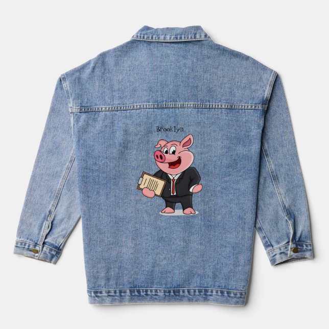 Veste En Jean Cochon amusant en costume d'affaires dessin animé (Verso)