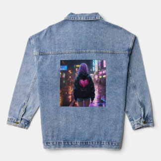 Veste En Jean "Coeur brisé dans la pluie : Zoa - Cyberpunk Girl