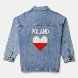 Veste En Jean Coeur rétro en détresse Pologne Drapeau Patriotiqu