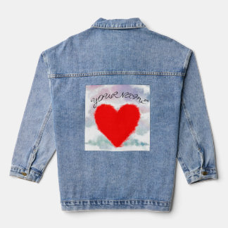 VESTE EN JEAN COEUR ROUGE AVEC NUAGES DENIM NOM PERSONNALISÉ DU