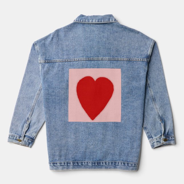 Veste En Jean Coeur rouge sur rose (Verso)