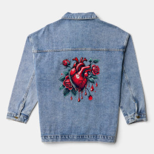 Veste En Jean Cœur saignant de roses rouges rupture goh Art