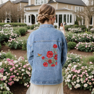 Veste En Jean Colibri et Roses rouges