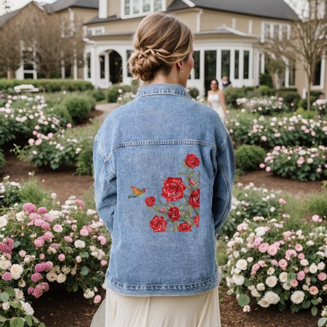 Veste En Jean Colibri et Roses rouges (Mariage Retour)