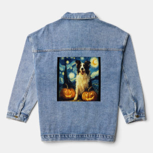 Veste En Jean Collie de Border Halloween Automne Citrouille