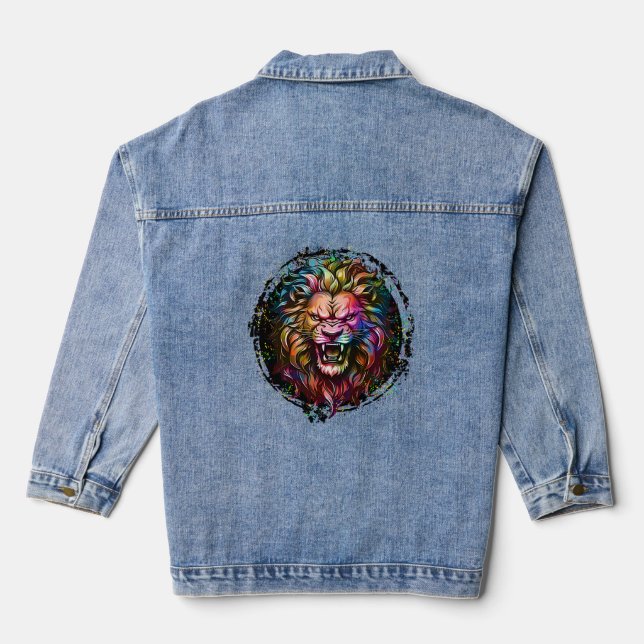 VESTE EN JEAN COLORÉ GÉOMÉTRIQUE ABSTRAIT MAJESTIC LION ROAR (Verso)