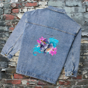 Veste En Jean Combattant du Siam Vagues de Lotus Bleu