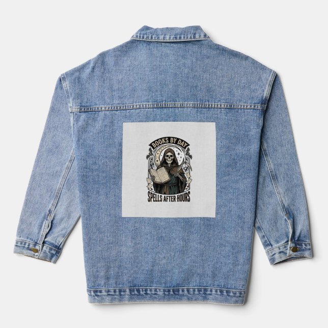 Veste En Jean Comptable d'Halloween Sorcière Design de Faucheur  (Verso)
