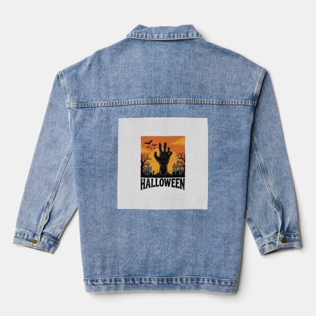 Veste En Jean Conception de chemise à main de zombie de cimetièr (Verso)