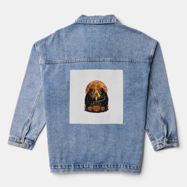 Veste En Jean Conception de citrouille d'Halloween de faucheurs  (Verso)