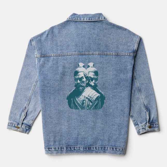 Veste En Jean Conception de deux statues de samouraï japonais (Verso)