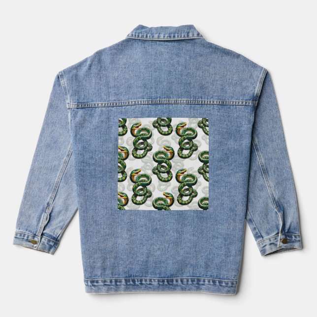 Veste En Jean Conception de motif de serpents - Blanc  (Verso)