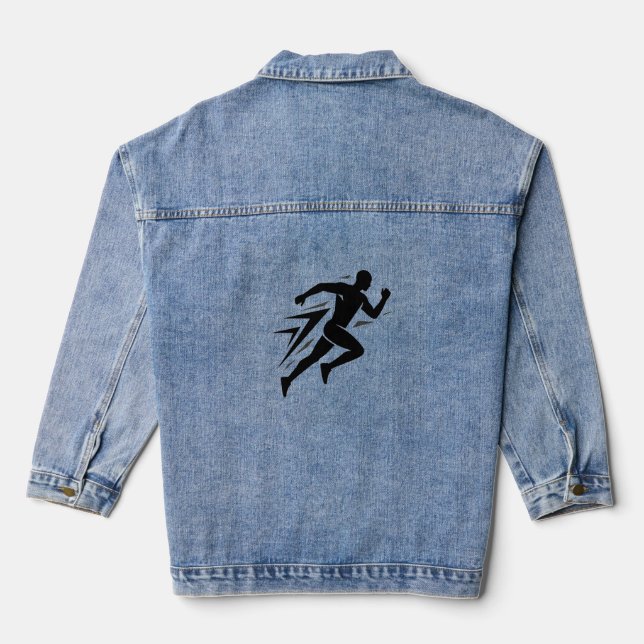 Veste En Jean Conception de sport athlétique silhouette de coure (Verso)